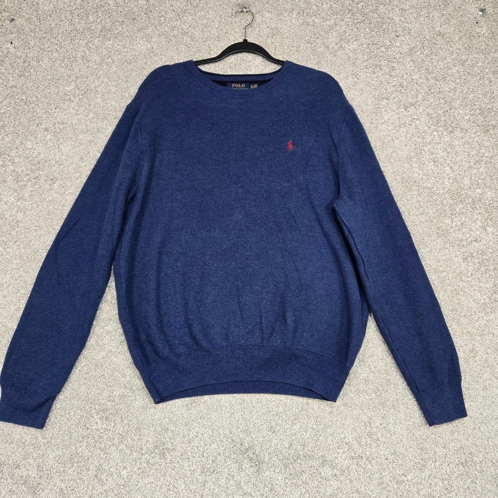 Polo‎ Ralph Lauren Sweater Mens XL Blue Pima Cotton Knit Pullover Crew Neck